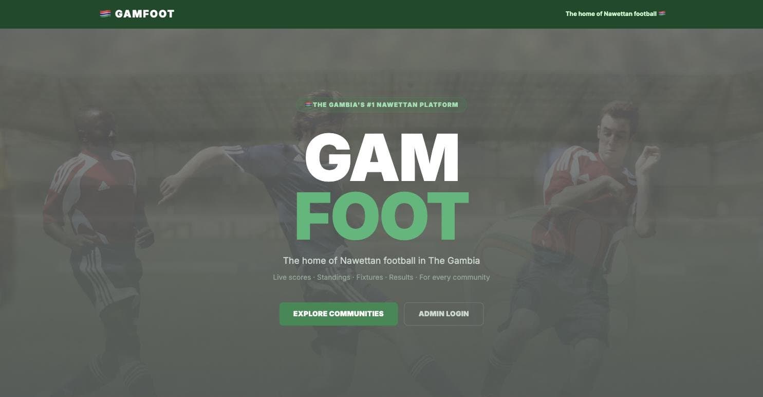 Screenshot of the GamFoot homepage